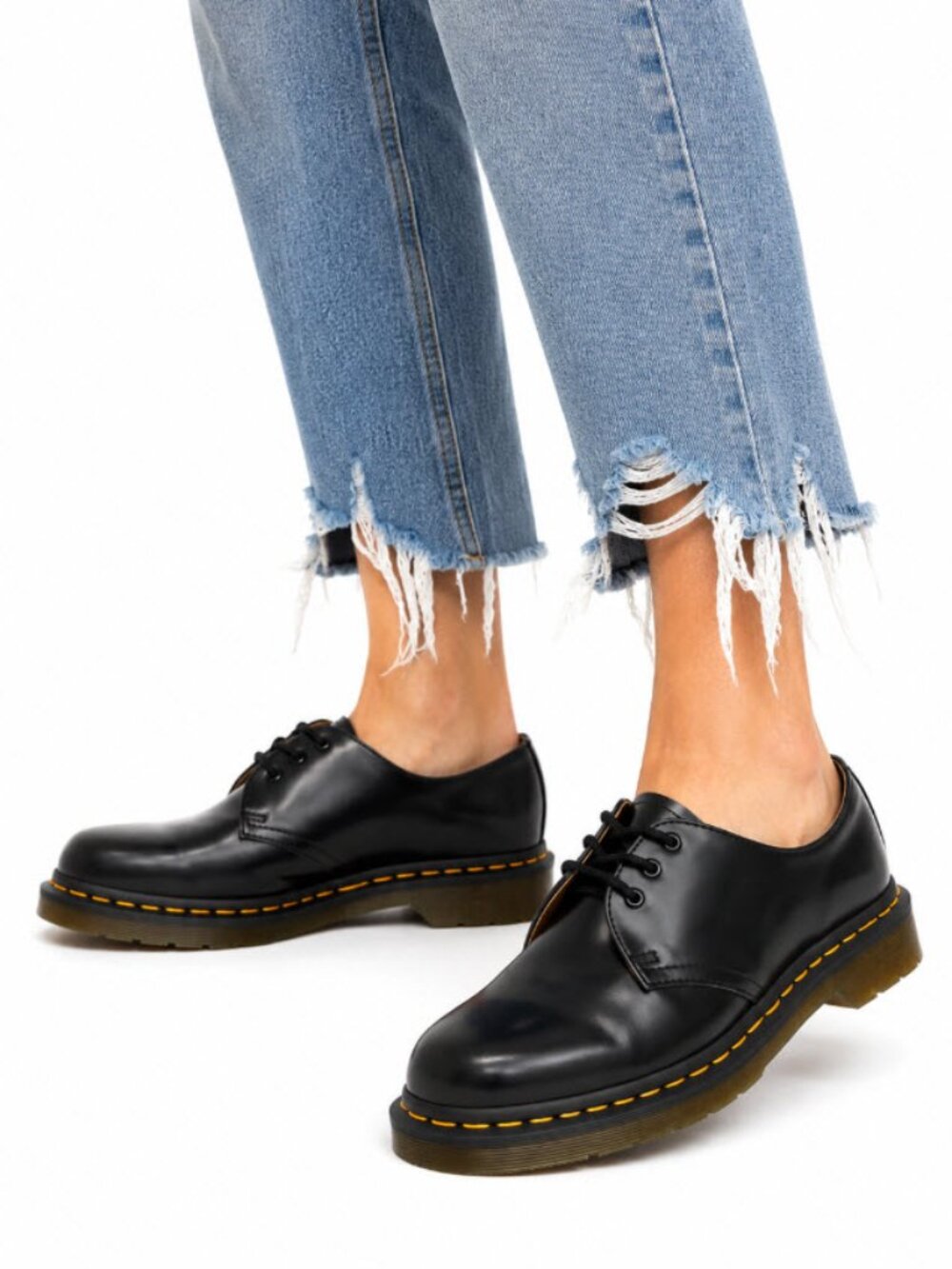 Dr. Martens 1461 Black Leather 3-Eye Derby Shoes Yellow Stitch US 7 UK 5 EU 38